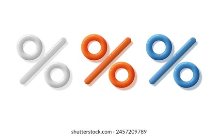 The image of the percentage signs in a three-dimensional 3D style. Vector illustration.
