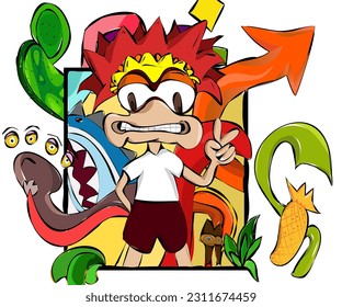 image of a person in a box with a large number of objects in the background