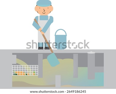 Image of a person cleaning a grease trap in a restaurant kitchen