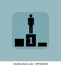 Image of person on pedestal in square, on pale blue background