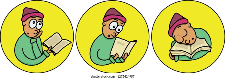 image of a person  reading a book and experiencing different emotions