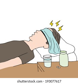 An image of a person resting in bed with a headache.