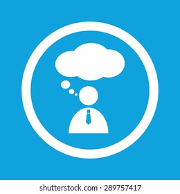 Image of person with thought bubble in circle, isolated on blue