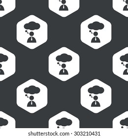 Image of person with thought bubble in hexagon, repeated on black
