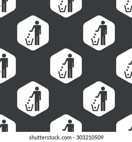Image of person throwing garbage in hexagon, repeated on black