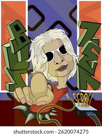 image of a person touching a smartphone screen in a cartoon style