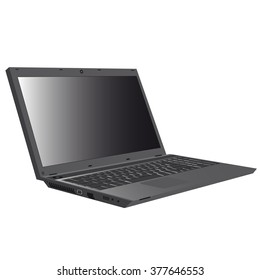 the image of a personal laptop computer in an open state of dark color