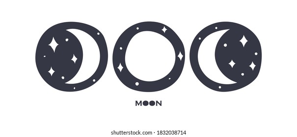 Image of the phases of the moon on a white background. Vector illustration.