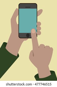 The image of phone in hands of the person who does the online order