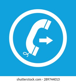 Image of phone receiver and right arrow in circle, isolated on blue