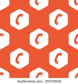 Image of phone receiver in white hexagon, repeated on orange background