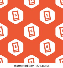 Image of phone screen with dollar symbol in white hexagon, repeated on orange background