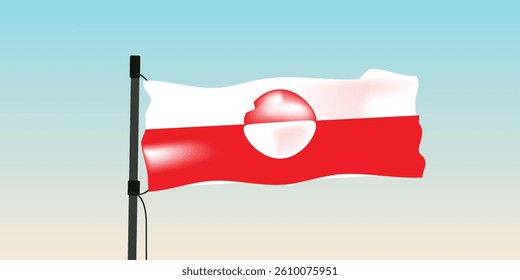 Image for phot The flag of Greenland  Greenland first entertained the idea of a flag of its own in 1973 when five Greenlanders proposed a green, white and blue flag. 