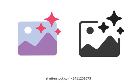 Image photo filter effect enhance simple icon pictogram vector graphic illustration set, improve refine edit picture art quality symbol, using magic ai technology to generate artwork ui element