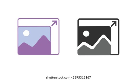 Imagen de ampliación de escala de ampliación de imagen ui elemento vectorial gráfico, imagen de escala de redimensionamiento símbolo simple, signo de aumento de tamaño de imagen, altura de la miniatura maximizar conjunto de clipart plano