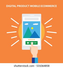 Image Photo Website Store. Responsive mobile commerce transaction. Finger Hand touch screen in mobile purchase.