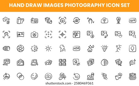 Image and photography hand draw Graphic design line icons collection. Thin outline icons pack. UI icon collection. Set of line web pictogram