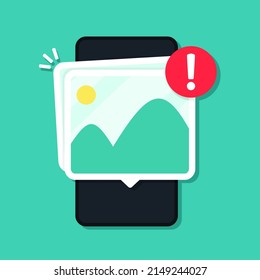 Advertencia de imagen en pantalla de teléfono móvil. Ilustración del vector