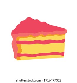 
Image of a piece of cake or cake with pink cream and strawberry filling isolated on a white background. Delicious pastries. Vector illustration.