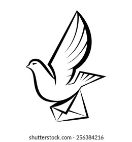 image of pigeon carrying letter. 