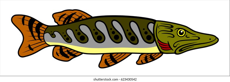image of the Pike with design elements, icons, labels, logos in vintage style
