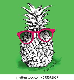 Image pineapple fruit in the glasses. Vector illustration.