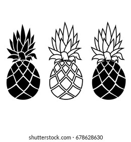 Image of pineapple tropical fruit. Health symbol.Vector black and white illustration isolated on white background.