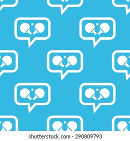 Image of ping pong rackets in chat bubble, repeated on blue background