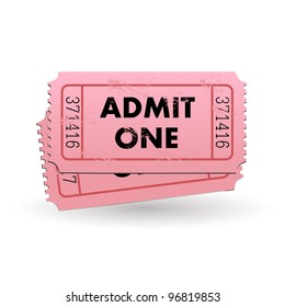 Image of a pink Admit One ticket isolated on a white background.