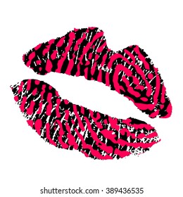 Image of pink fingerprint lips on white background.