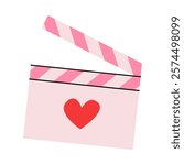 An image of a pink firecracker with a red heart. Symbolizes the filming of a movie about love, romantic cinema, Valentine's Day, or cinema in general.