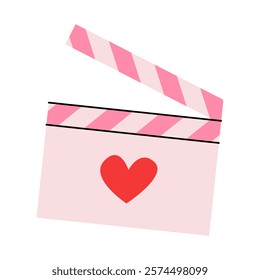 An image of a pink firecracker with a red heart. Symbolizes the filming of a movie about love, romantic cinema, Valentine's Day, or cinema in general.