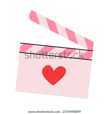 An image of a pink firecracker with a red heart. Symbolizes the filming of a movie about love, romantic cinema, Valentine's Day, or cinema in general.