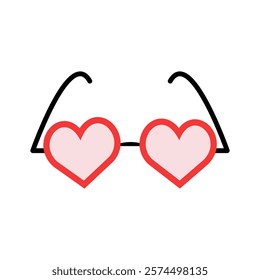 Image of pink heart-shaped glasses with red frames. Symbolizing love, Valentine's Day, romance, parties or a fashion accessory.