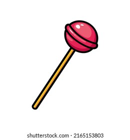 Image of pink lollipop, pop art, comics style. Vector illustration isolated on white background.