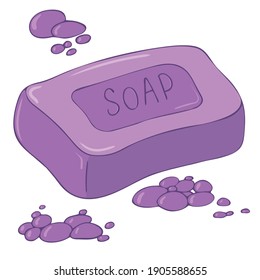 Imagen de jabón rosa con burbujas y espuma. Ilustración vectorial de productos de higiene