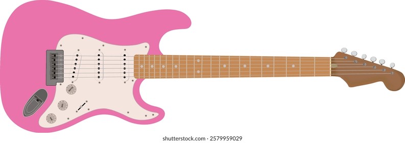 image of a pink Stratocaster version of an electric guitar