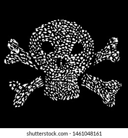 Image of a pirate flag showing a white skull and two crossed bones on a black background