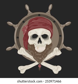 Image Pirate Skull with a beard in bandana.