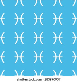 Image of Pisces zodiac symbol, repeated in straight lines on blue background