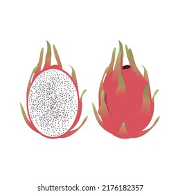 image of pitaya fruit. whole dragon fruit and cut.