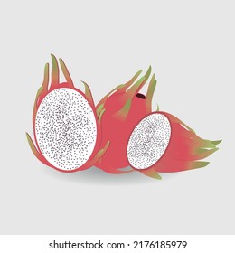 image of pitaya fruit. whole dragon fruit and cut.