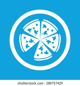 Image of pizza in circle, isolated on blue