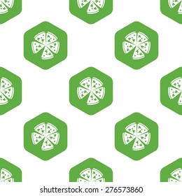 Image of pizza cut into slices in octagon, repeated on white background