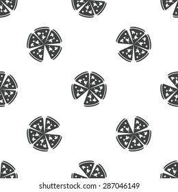 Image of pizza cut into slices, repeated on white background