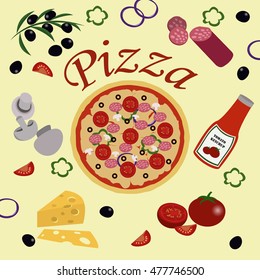 The image of pizza with ingridients from which it consist 