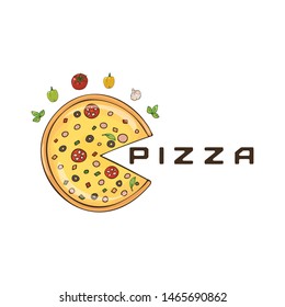 Image of pizza with vegetables on a white background. Suitable for menus, signs, logo, prints for t-shirts.