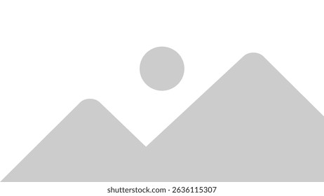 image placeholder. minimalist illustration of mountain silhouette and sun circle icon in flat gray