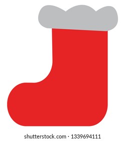 Imagen de un calcetín rojo plano con un parche blanco amplio encima del dibujo o ilustración de color vectorial