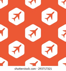 Image of plane in white hexagon, repeated on orange background